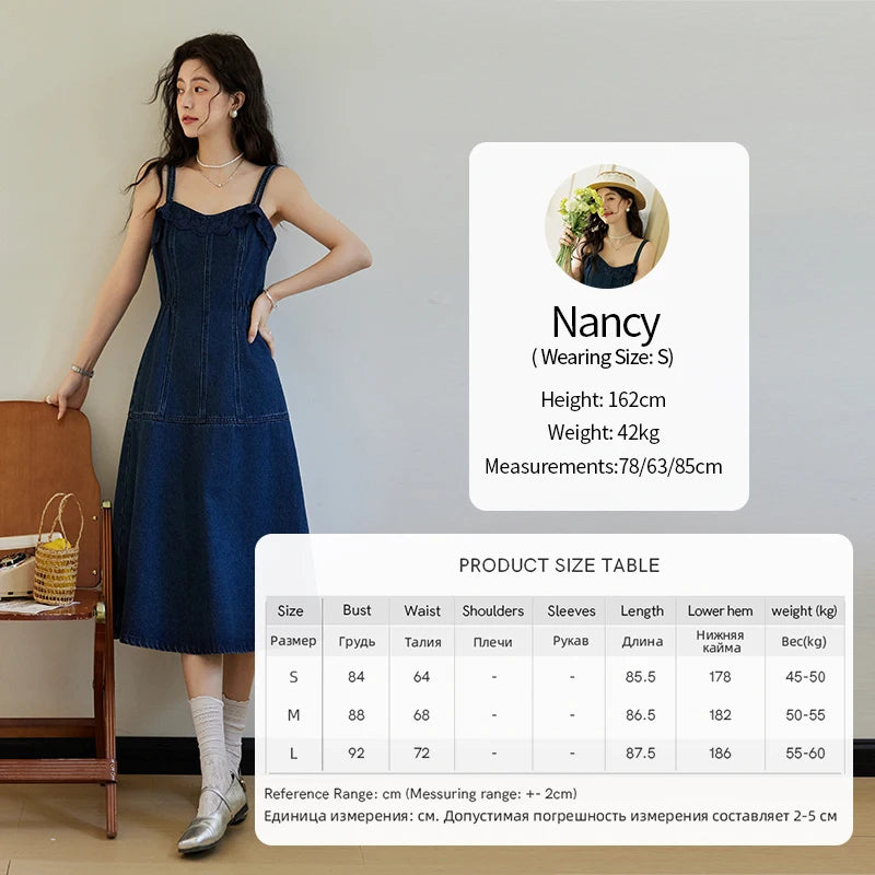 MISHOW Denim Camisole Dress Hollowed Out Cardigan Separately Spring Knitted Cardigan Lace Edge Waist Dress(Not A Set) MXE13L2094