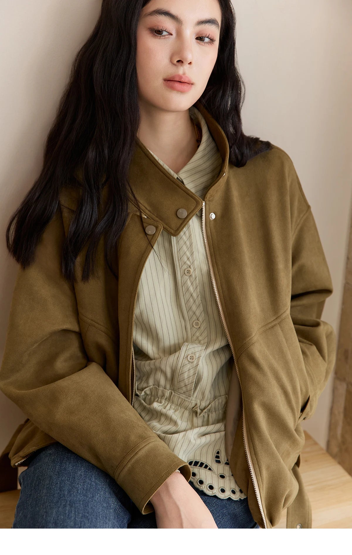 MISHOW Retro Jacket Women 2025 Autumn Winter Warm Stand Collar Casual Jacket Slim Design Zipper Jacket Woman Clothes MXE49W0853