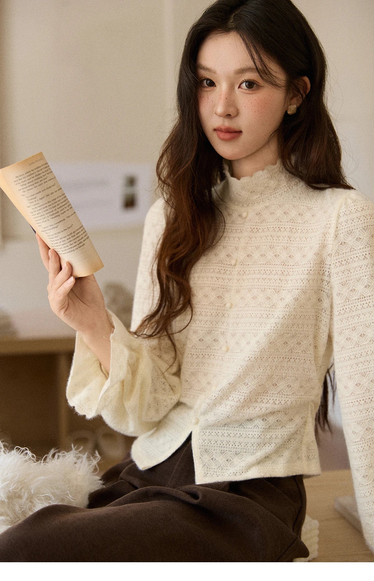 MISHOW Yellow Lace Blouse High Neck Slit Base Layer MXE48X2501