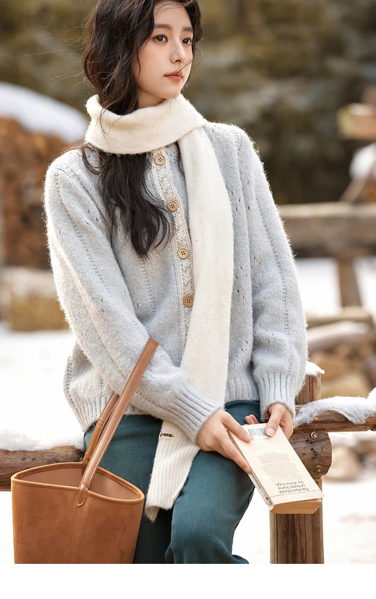 MISHOW Wool Blend Cardigan Pink Sweater 2024 Autumn Winter Women Clothes Sweet Top Knitted Sweater Outerwears MXD56Z1064