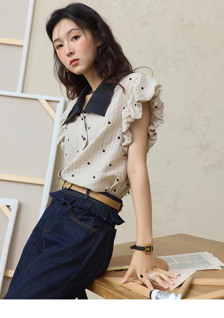 MISHOW Summer Office Lady Blouses Women 2025 Short Sleeve Turn-down Collar Polka Dot Shirts Female Fashion Slim Tops MXE31C0776