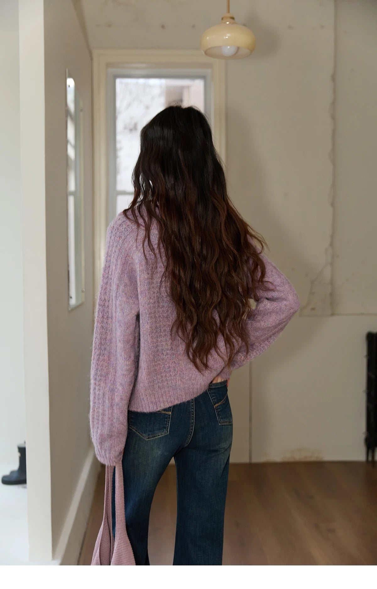 MISHOW Cardigans Ladies 2025 Winter Loose Retro Purple Turn-down Collar Imitation Mink Sweater Commute knit Top MXE88Z2616