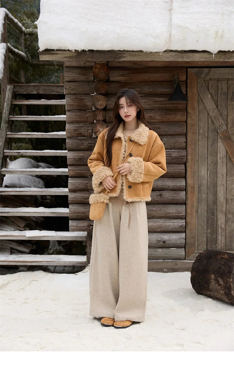 MISHOW Women's Winter Pants 2025 Retro Trousers with Three-dimensional Pleats Pants Pocket Decoration Wide Leg Pants MXE90K1129