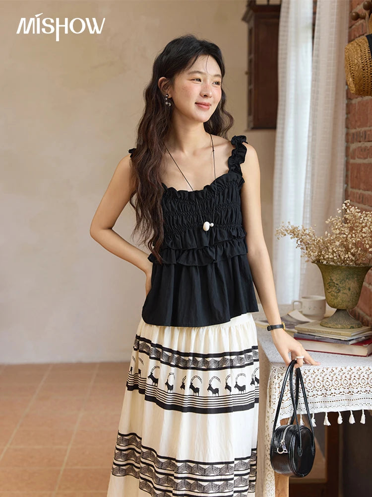 MISHOW Women Basic Camisoles 2025 Summer New Fashion Sleeveless Ladies Tank Top Edible Tree Fungus Design Casual Top MXE36D1184