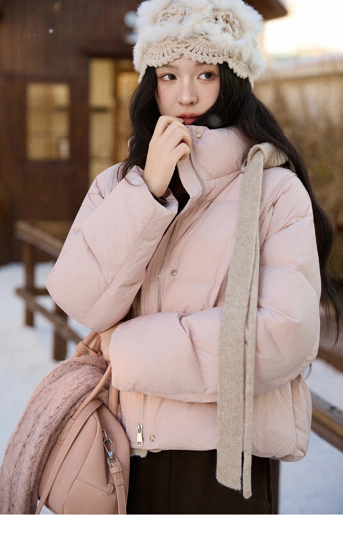 MISHOW Christmas Down Jacket with Jacquard Hat Winter 2025 90% White Duck Down Warm Coats Stand Neck Solid Down Coat MXE90Y0086