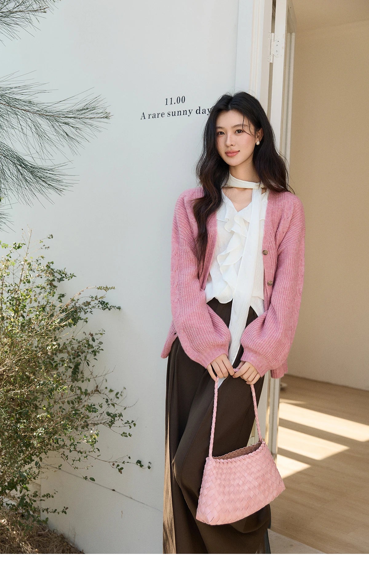 MISHOW Women's Dusty Pink Knitted Cardigan 2026 Spring V-Neck Single Breasted Tops Loose Casual Long Sleeve Outerwear MXF11Z2898