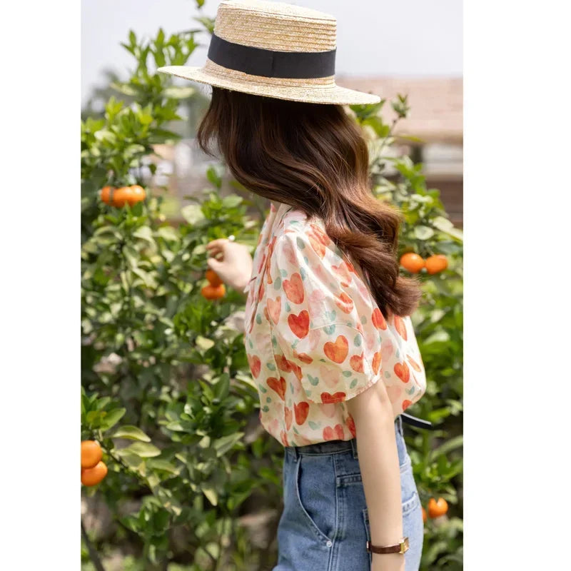 MISHOW Korean Floral Blouse Polo-Neck Puff Sleeve MXB27C0450