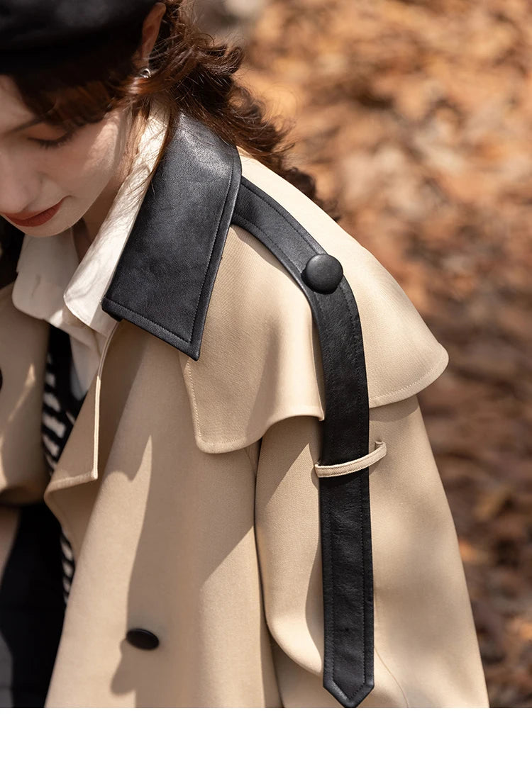 MISHOW Trench Coats for Women Autumn Korean Office Lady Polo Collar Patchwork Long Mid-length Jacket Female Outerwear MXB33W0399