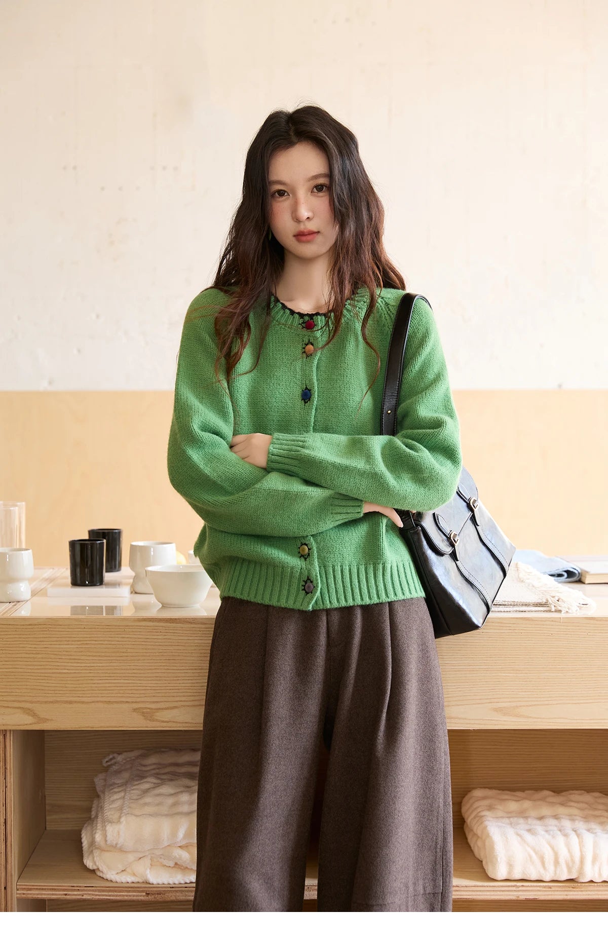 MISHOW Women Pants 2025 Autumn Winter Retro Brown Wide-leg Pants High Waist Design Loose Casual Drape Pants MXE88K1122