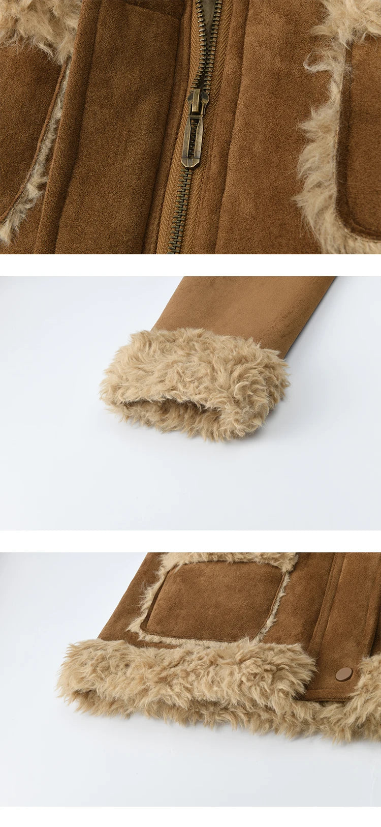 MISHOW Khaki Suede Jacket for Women 2025 Winter New Retro Stand Collar Zippered Jacket Pockets Long Sleeves Top MXE88W0886