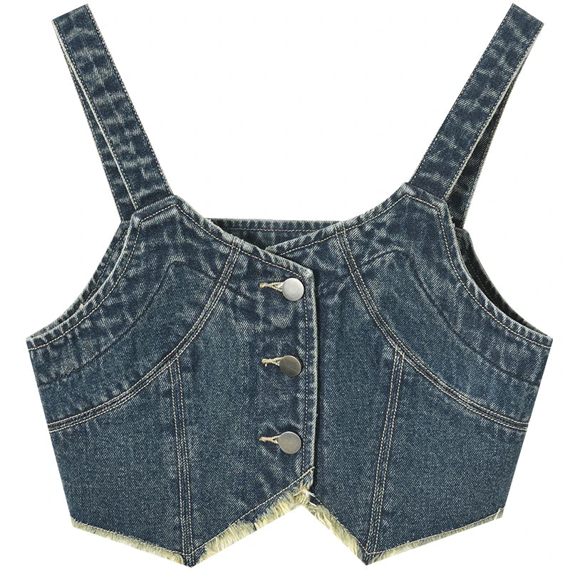 MISHOW American Retro Denim Suspender Tank Top 2024 Spring Single Breasted Sleeveless Short Vest Top Outerwear MXD12D0025