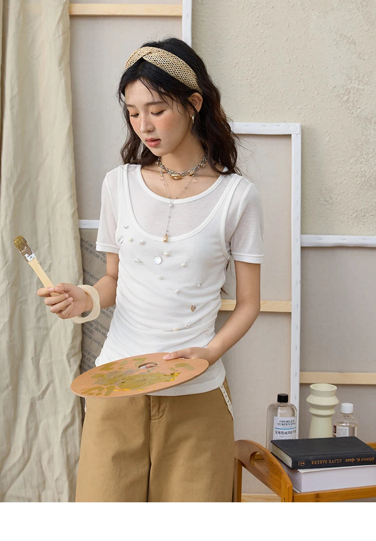 MISHOW 100Cotton Khaki Lace Patchwork Wide Leg Pants for Summer 2025 High Waist Straight Leg Trousers Commuting Pants MXE34K0925