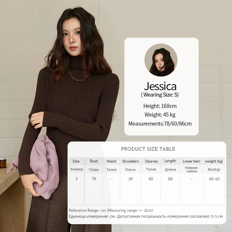 MISHOW Women's Long-sleeved Tops 2025 Winter Simple Solid Turtleneck Sweater Vertical Ribbed Slim Fit Casual Top MXE86Z2656