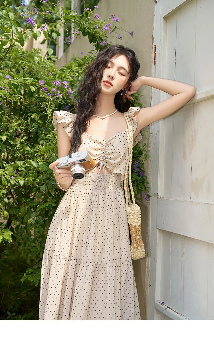 MISHOW Sexy Polka Dot Dresses for Women 2024 Summer New Flying Sleeve Long Fake Two Piece French Dress Woman Clothing MXD28L1902