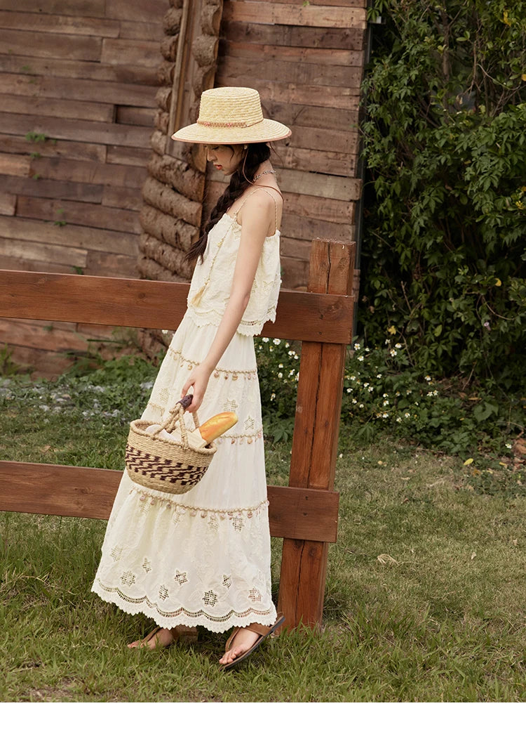 MISHOW Bohemian Summer Camisole Skirt Sets Women 2025 Sleeveless Embroidery Tops Long Skirts Female New Fashion MXE34T0568