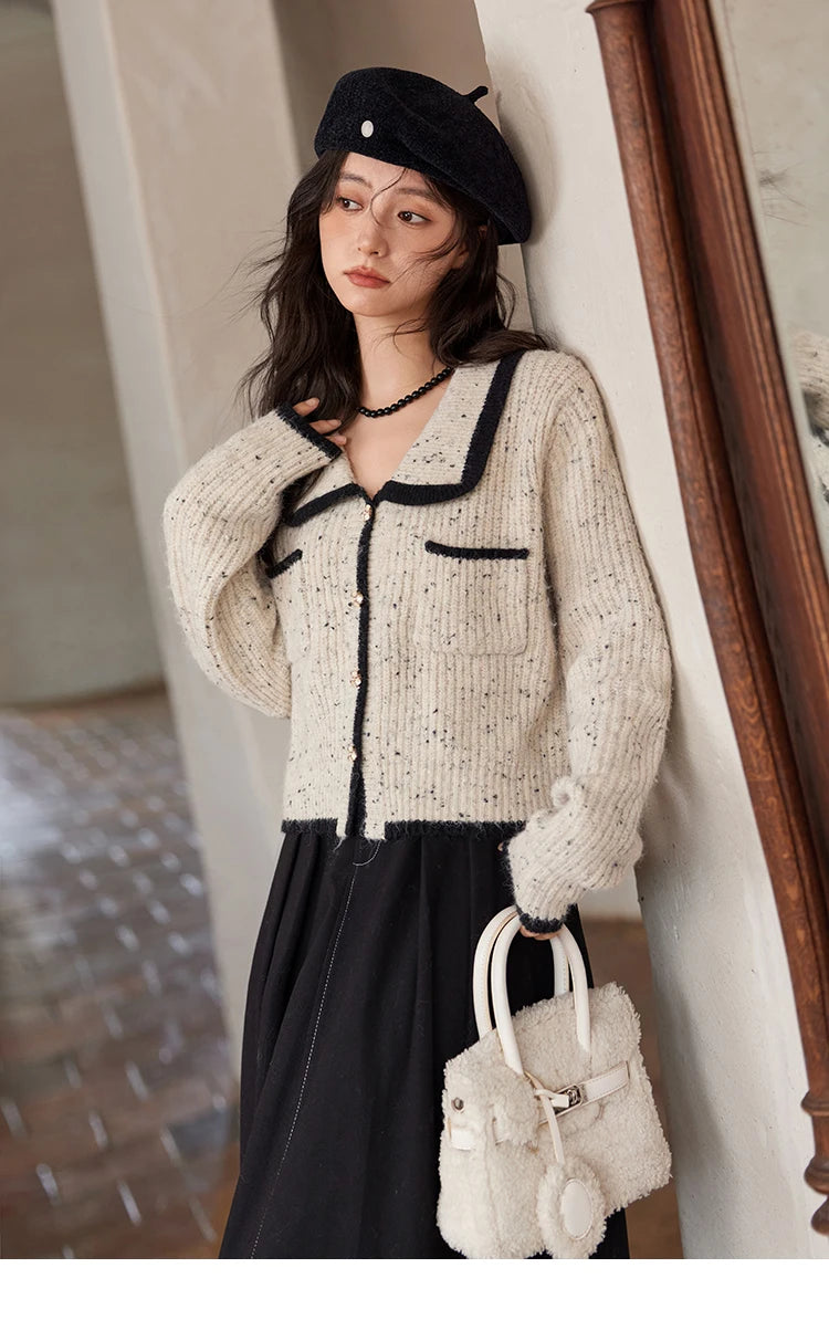 MISHOW Knitted Cardigan Color Clash Sweater Winter New Pockets Design Sweet Romantic Tops Versatile Coat Office Lady MXD55Z1054