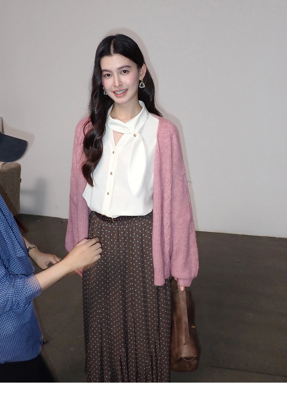 MISHOW Women's Tie Neck Shirts Spring Hollow-out Knitted Patchwork Puff Sleeve Tops Casual Elegant Shirt Office Lady MXF108C0812