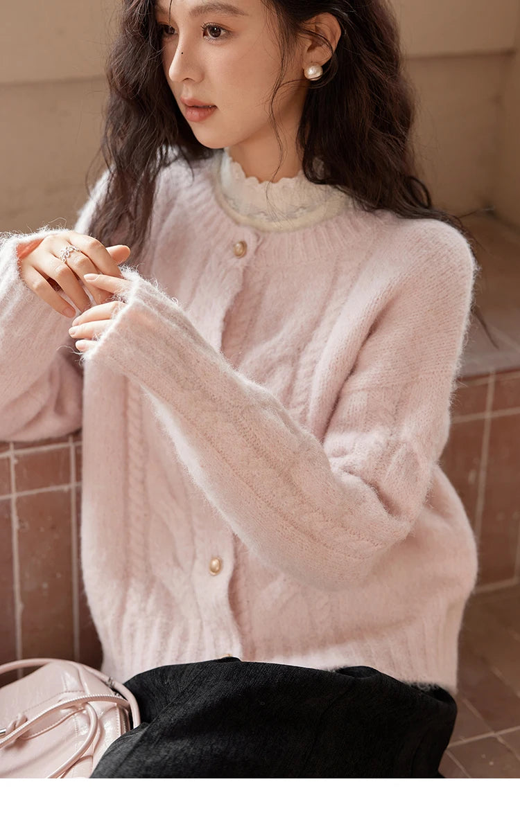 MISHOW Sweet Sweater Cardigan Women 2024 Autumn Winter French Gentle Slim Single Breasted O-Neck Wool Knitted Jacket MXD55Z1030