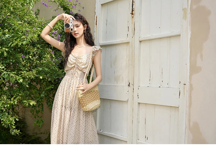 MISHOW Sexy Polka Dot Dresses for Women 2024 Summer New Flying Sleeve Long Fake Two Piece French Dress Woman Clothing MXD28L1902