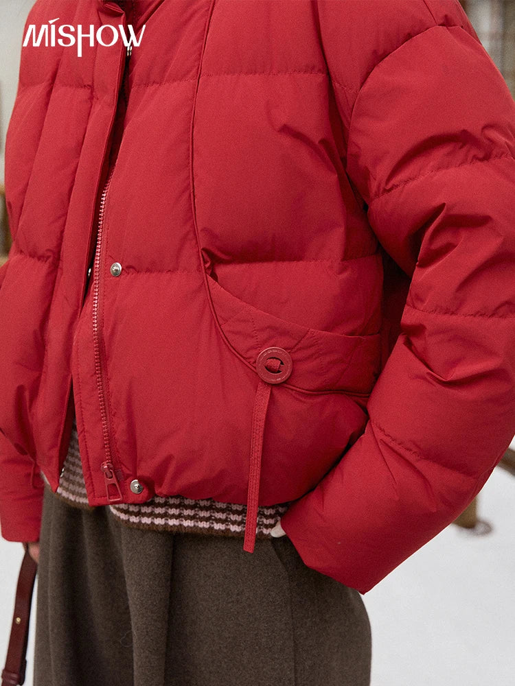MISHOW Short Down Jacket Women 2025 Winter Fashion Blue Windproof White Duck Down Turn-down Collar Zippered Coat Warm MXE51Y0083