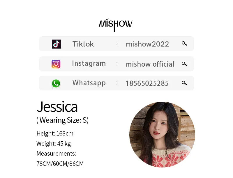 MISHOW Christmas Geometric Jacquard Sweater for Women 2025 Winter Beige White Wool Round Neck Loose Knitted Sweater MXE93Z2938