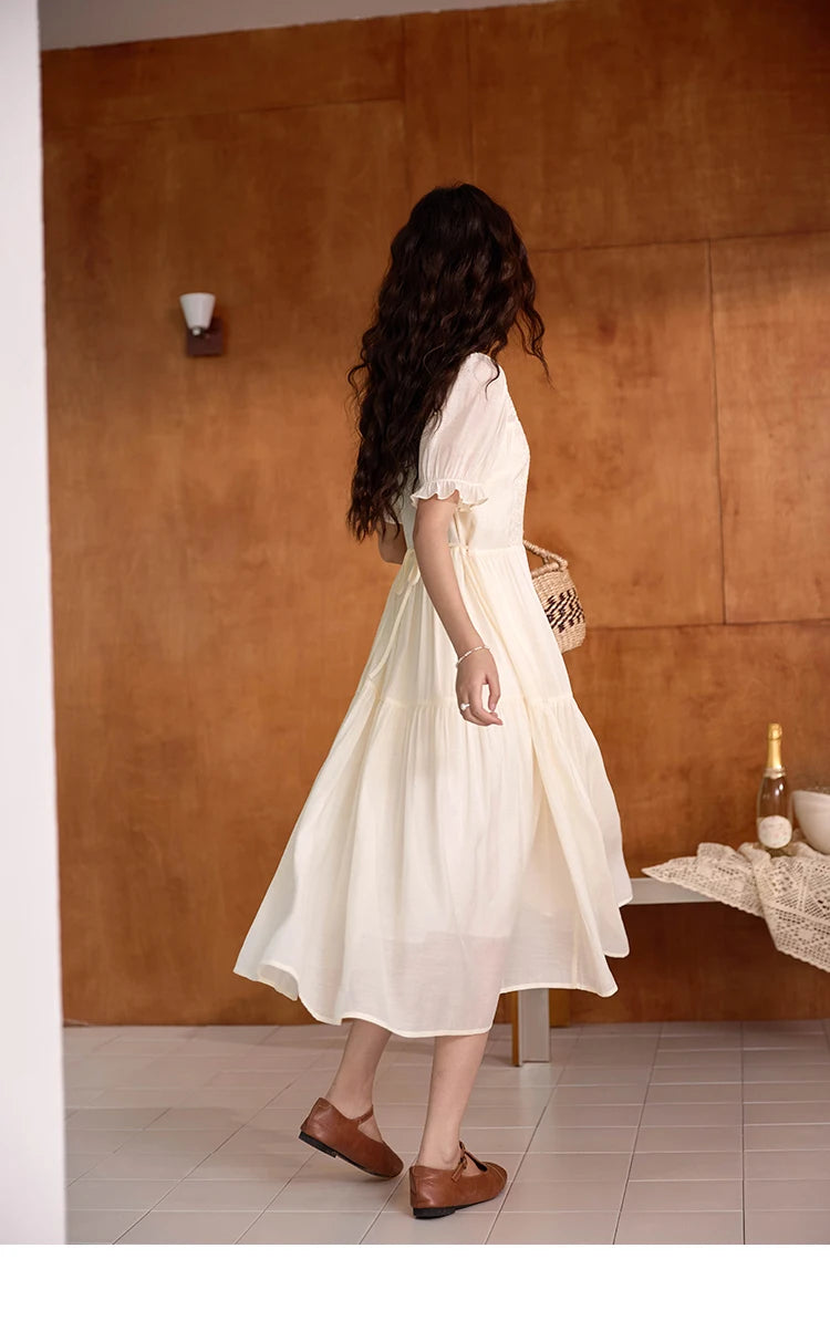 MISHOW Women's French Hollowed Out Embroidery Dress 2024 Summer Elegant Slim Fairycore Dress Waist Mid Length Dresses MXD31L1981