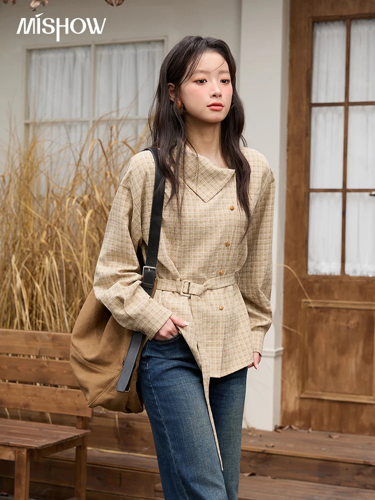 MISHOW Asymmetrical Shirt Belt Design Skew Collar MXE88C2417