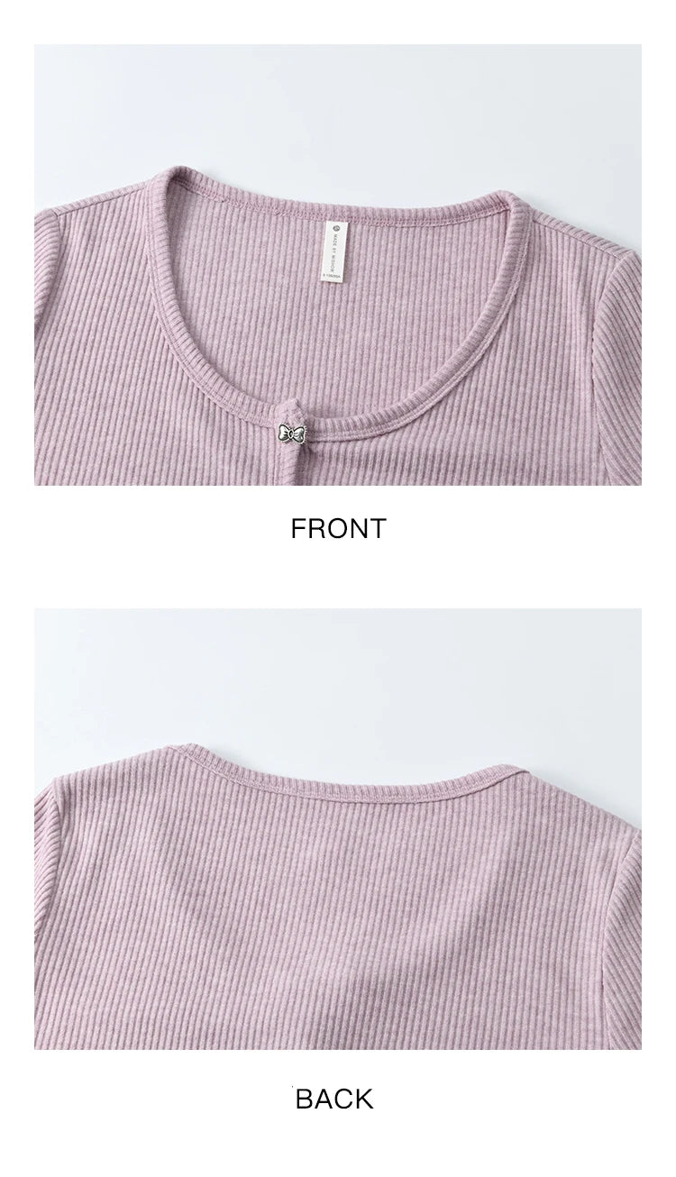 MISHOW Women's Butterfly Button Knitted Cardigan Spring 2025 Slim Fit Versatile Sweater Round Neck Sweet Solid Tops MXE11Z1104