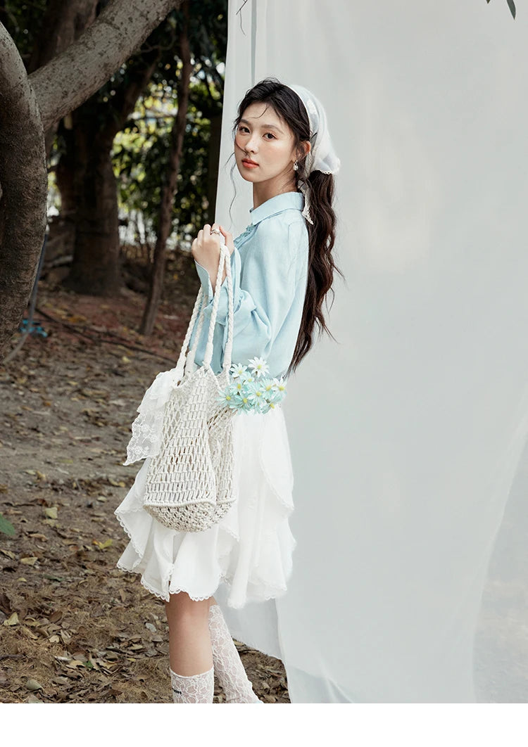 MISHOW Spring New Blouses for Women 2025 V-neck Long Flare Sleeve Solid Shirts Female Fashion Straight Tops Woman MXE14X1730