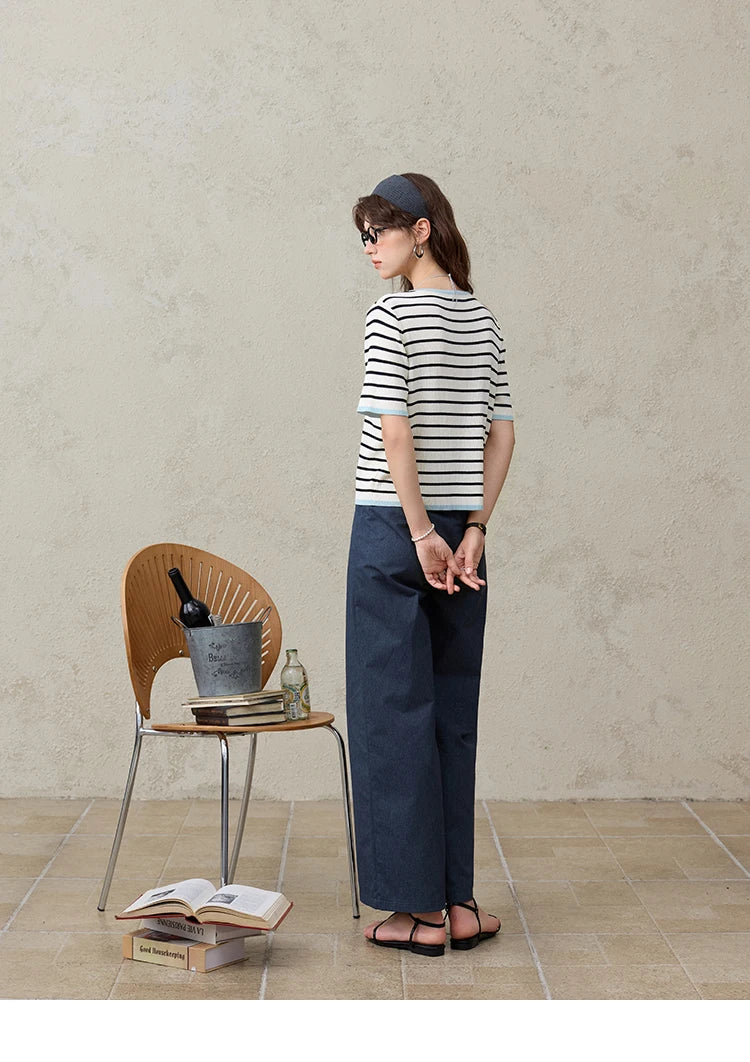 MISHOW Office Lady Summer Pants Women New 2025 Retro Dark Blue High Waist Wide-leg Pants Female Slimming Straight MXE31K0902