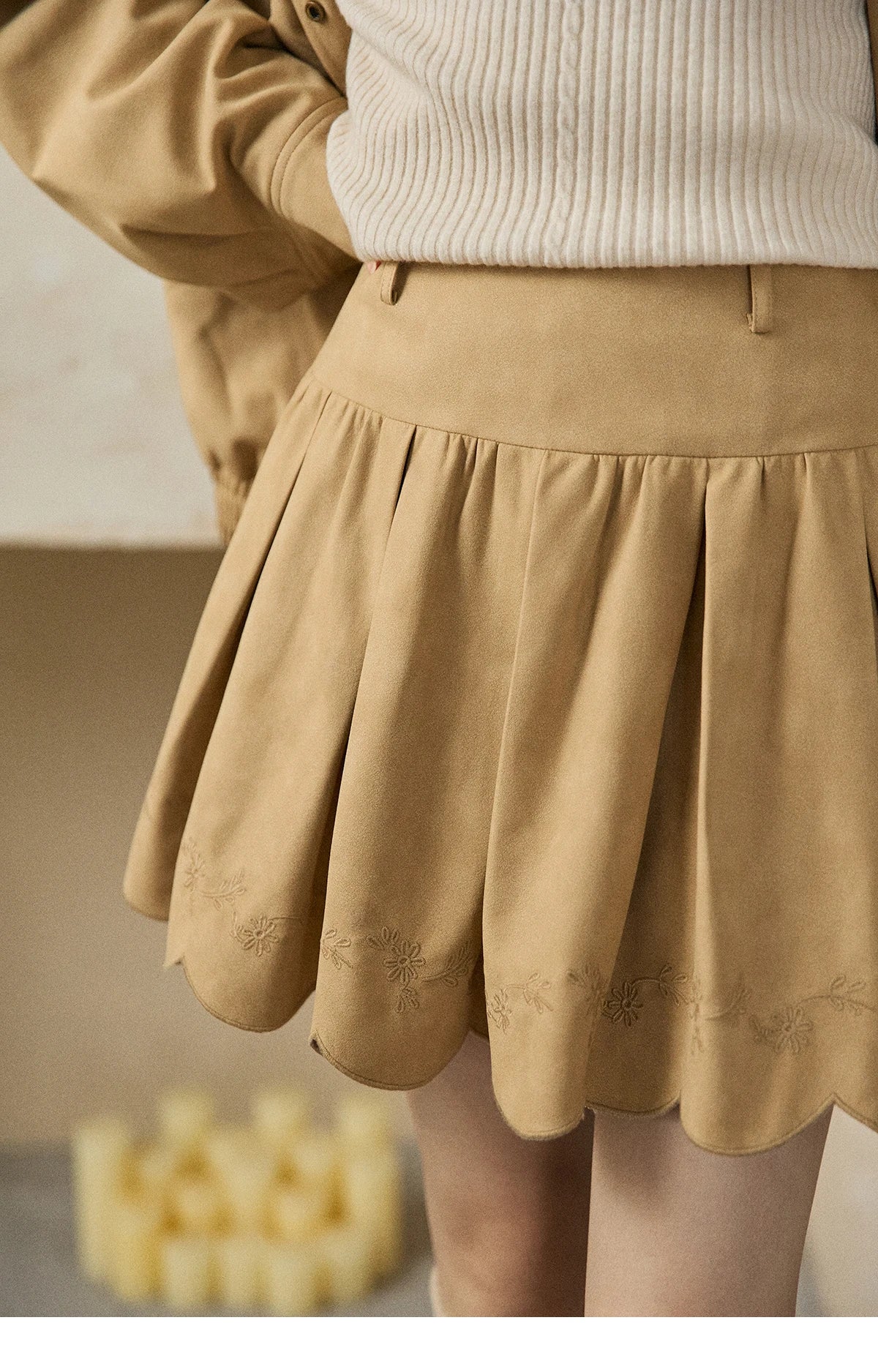 MISHOW Women's Embroidered Sweet Short Skirt 2025 Autumn Winter Pleated Solid Short Skirt High Waist Hem Wavy Skirts MXE87B2451