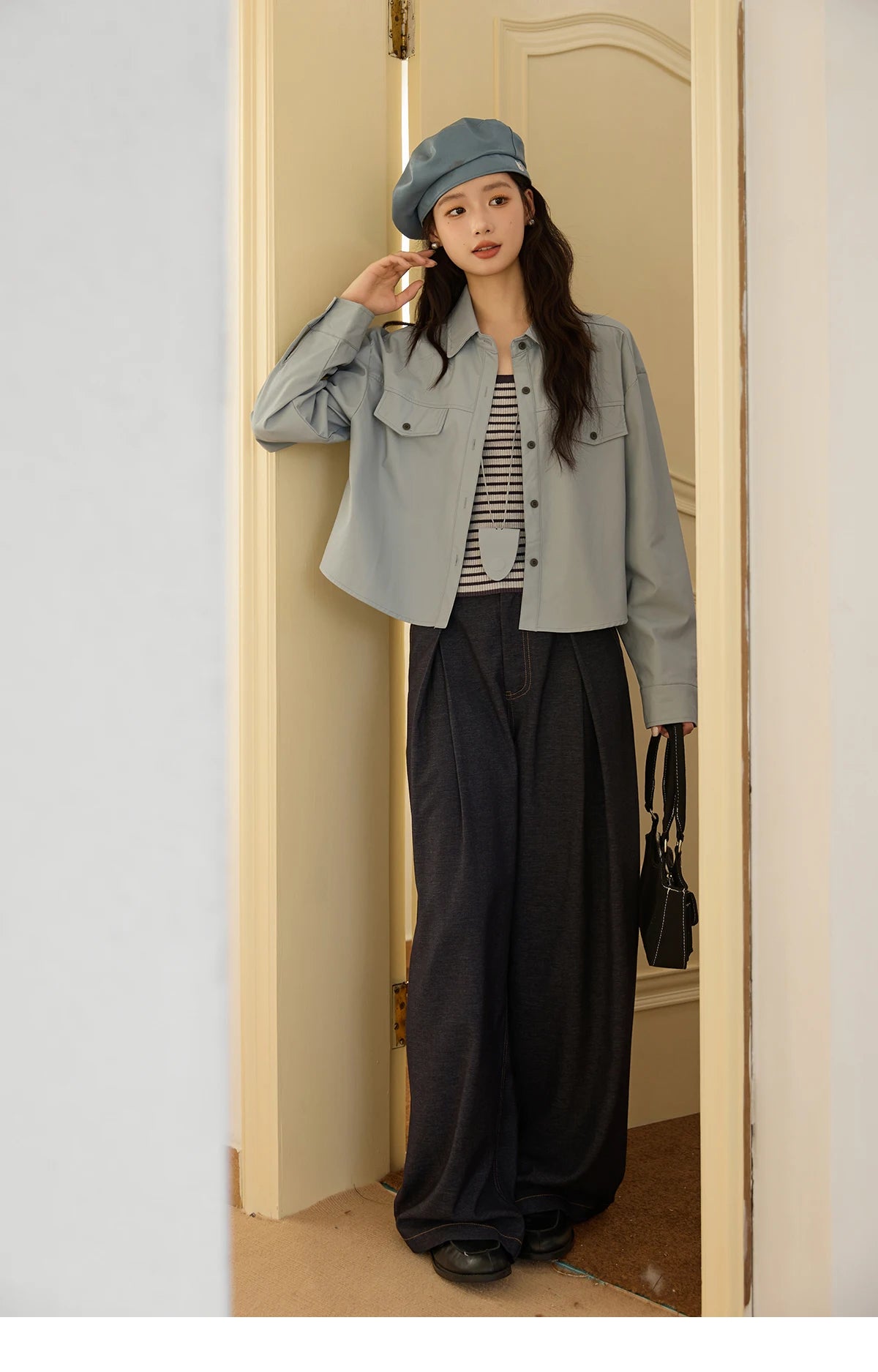 MISHOW Women's Two-Piece Set 2025 Autumn Vintage Striped Vest Solid Turn Down Collar Jacket Commute with Pendant Sets MXE45T1396