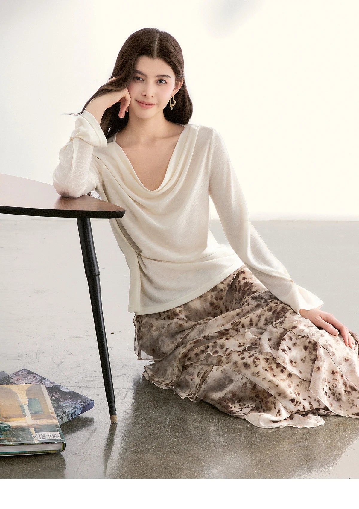 MISHOW Women's Leopard Print Maxi Skirt Spring Ruffled Chiffon Elastic Waist Skirts Casual Retro Flowy Long Skirt MXF108B0772