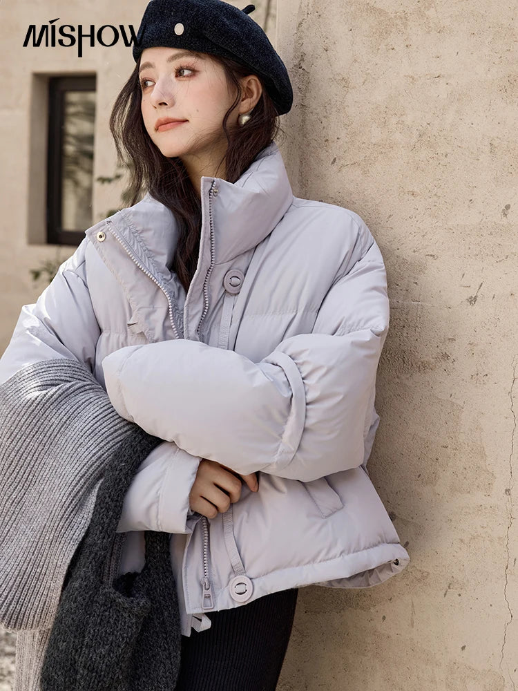 MISHOW Minimalist Down Jacket Women Zipper Short Jacket 2024 Fall Winter Loose Korean Version White Duck Down Jacket MXD42Y0047