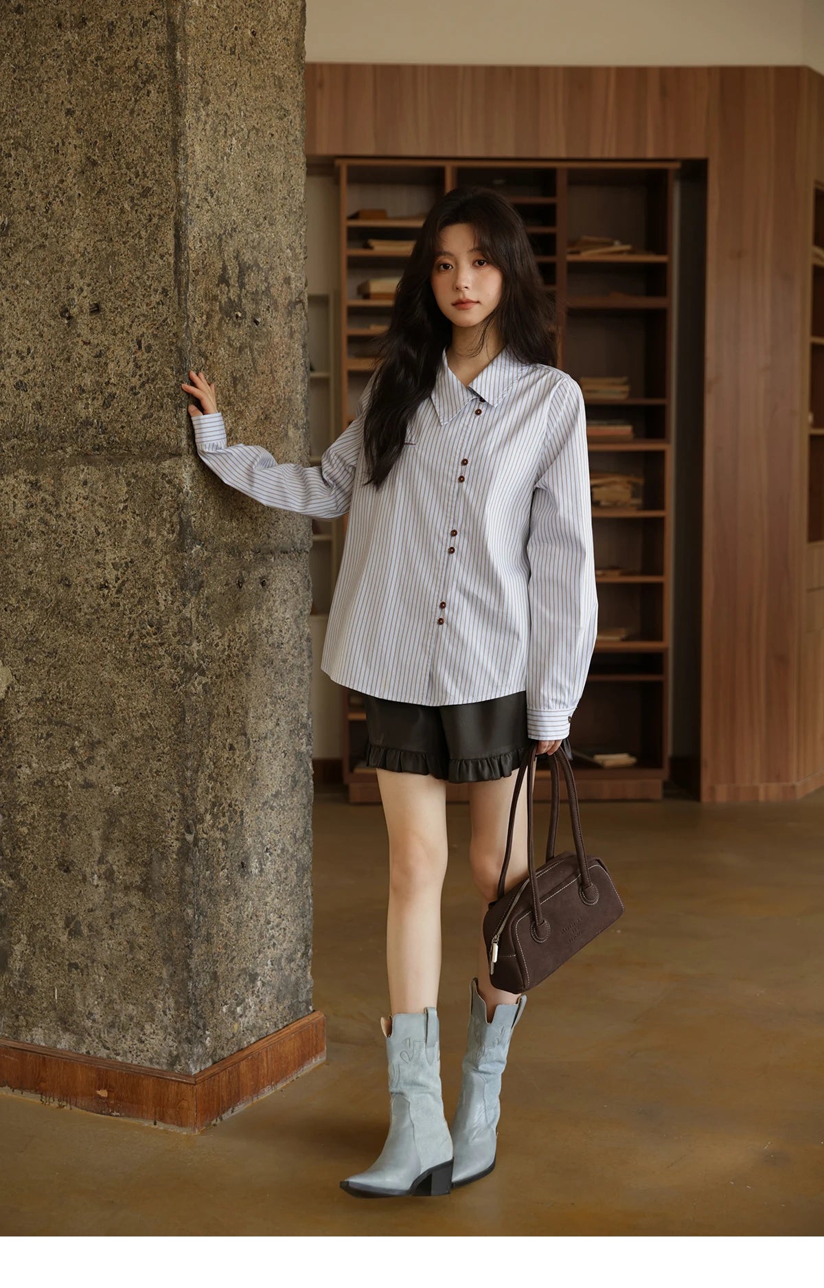 MISHOW Women's Striped Asymmetric Shirt 2025 Autumn New Arrival Vintage Loose Long Sleeve Tops Commuter Woman Clothes MXE42C2375