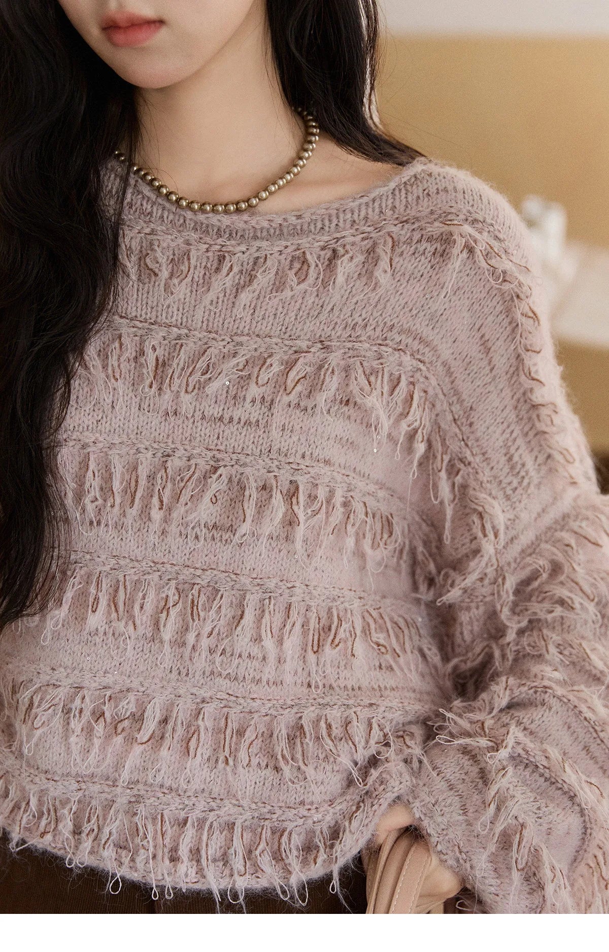 MISHOW Tassel Bead Wool Blended Sweater Autumn Winter 2025 Elegant Thick Knitted Sweater Loose Warm Tops Office Lady MXE90Z2822