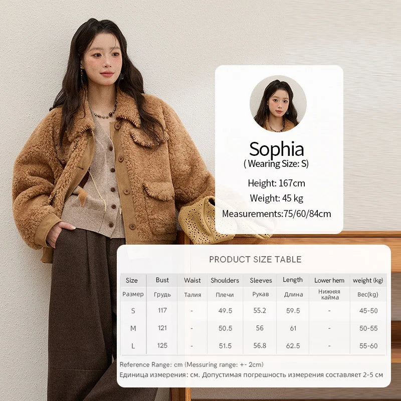 MISHOW Faux Lambskin Coat Women 2025 Winter Retro Turn-down Collar Brown Coat Office Lady Loose Warm Casual Jackets MXE89W0896
