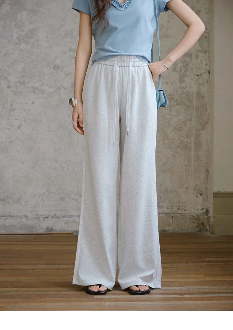 MISHOW Light Grey High Waist Pants Women 2025 Summer Casual Straight Elastic Waist Wide Leg Pants Women's Clothing MXE31K0901