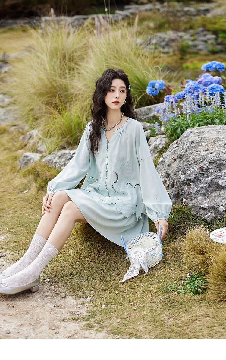 MISHOW Women's Sweet Blouses A-line Skirts Set Vintage Hollow Out Embroidery Loose Shirt Solid Skirt Two-piece Set MXE12T0455