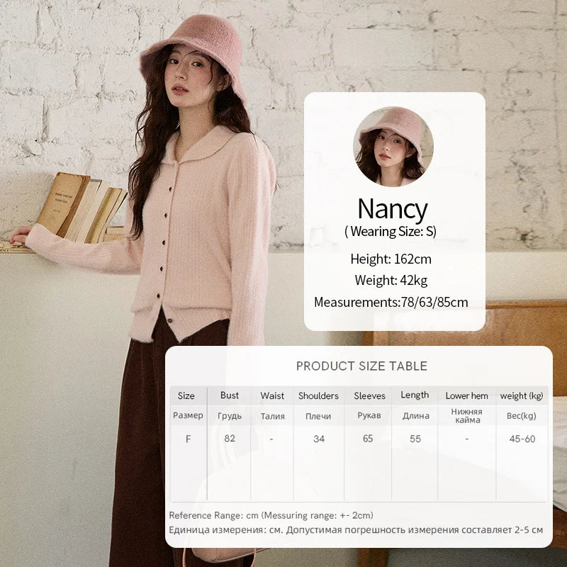 MISHOW Woman Yellow Cardigan 2025 Winter Imitation Mink Fur Knitted Cardigan Turn-down Collar Long Sleeves Soft Top MXE89Z2671