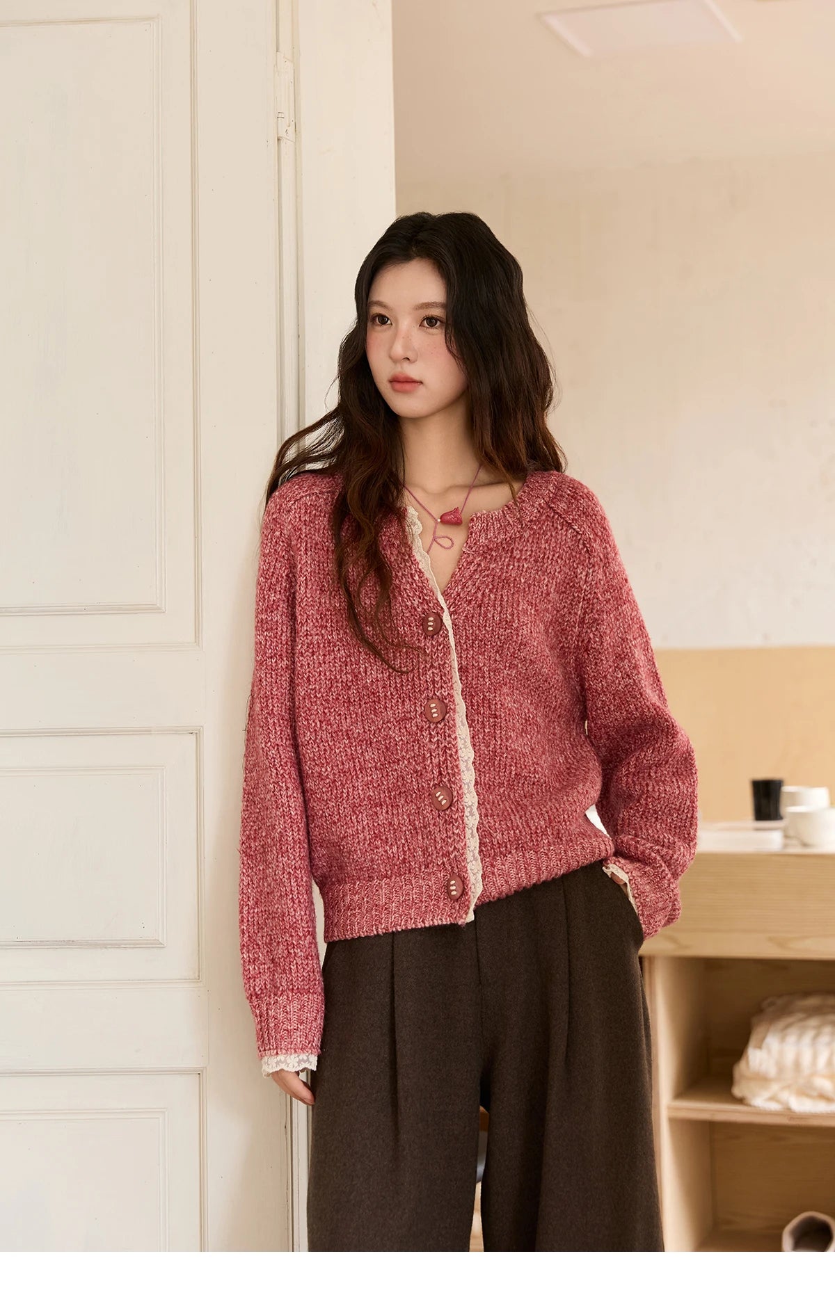 MISHOW Knitted Cardigan Women 2025 Autumn Winter Elegant Lace V-neck Single-breasted Sweater Commute Long Sleeves Top MXE51Z2548