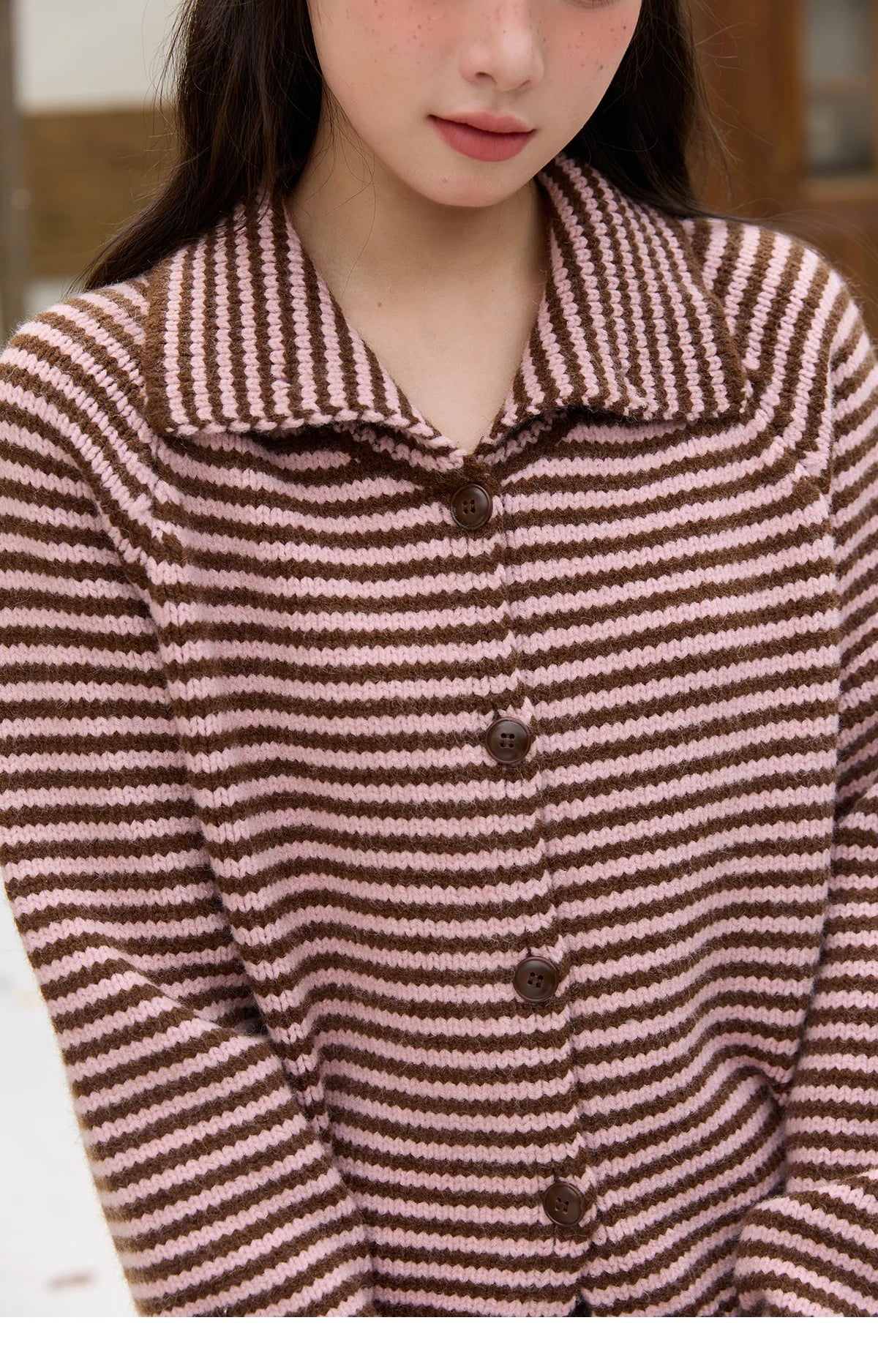 MISHOW New Striped Knitted Cardigan 2025 Autumn Winter Retro Stand-up Collar Raglan Sleeve Cardigan Commute Loose Top MXE88Z2690