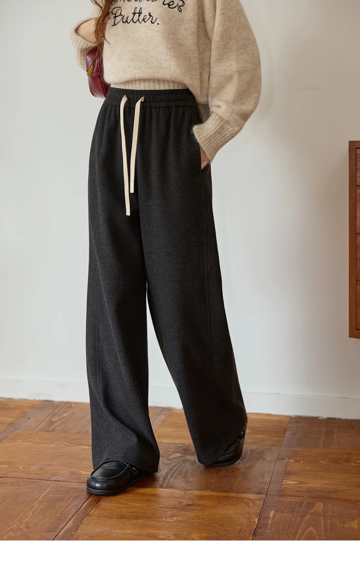 MISHOW Wide-leg Pants for Women 2025 Autumn Winter High Waist Straight Lace-up Loose Pants Retro Casual Slim Pants MXE89K1100