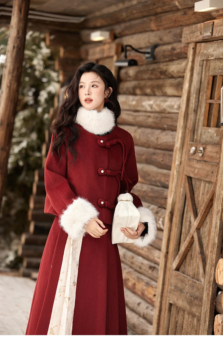 MISHOW Tweed Jacket Midi Skirts Separately Removable Fur Collar Frog Short Coat Cotton Clip A-LINE Pleated Skirt MXD59W0609