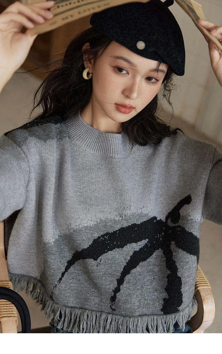 MISHOW Tassel Knitted Sweater Women Fashion Half High Neck Pullover Sweater 2024 Autumn Winter Premium Casual Top MXD43Z0680