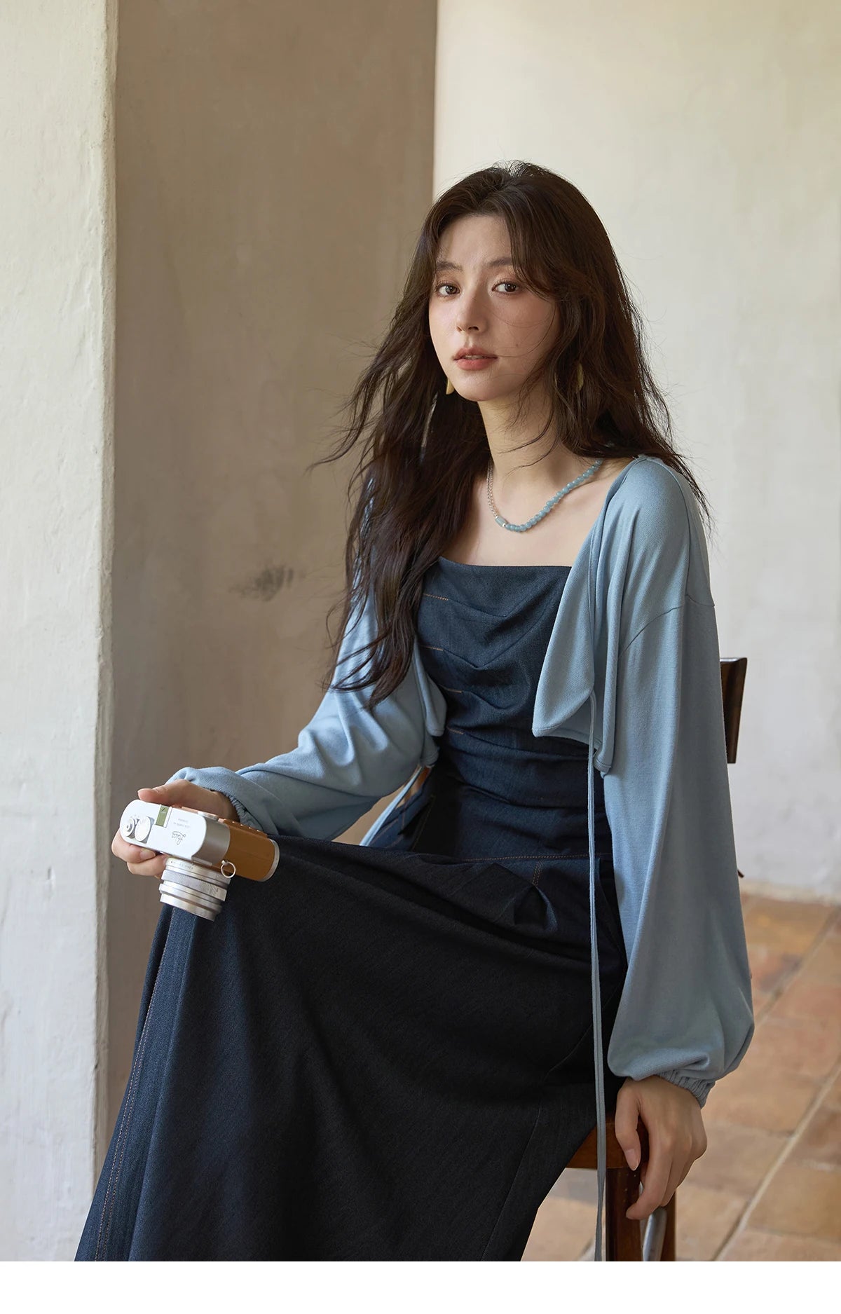 MISHOW Imitation Denim Casual Camisole Desses for Women Autumn 2025 Solid Lace-up Cardigan Separately (Not A Set) MXE41T0693