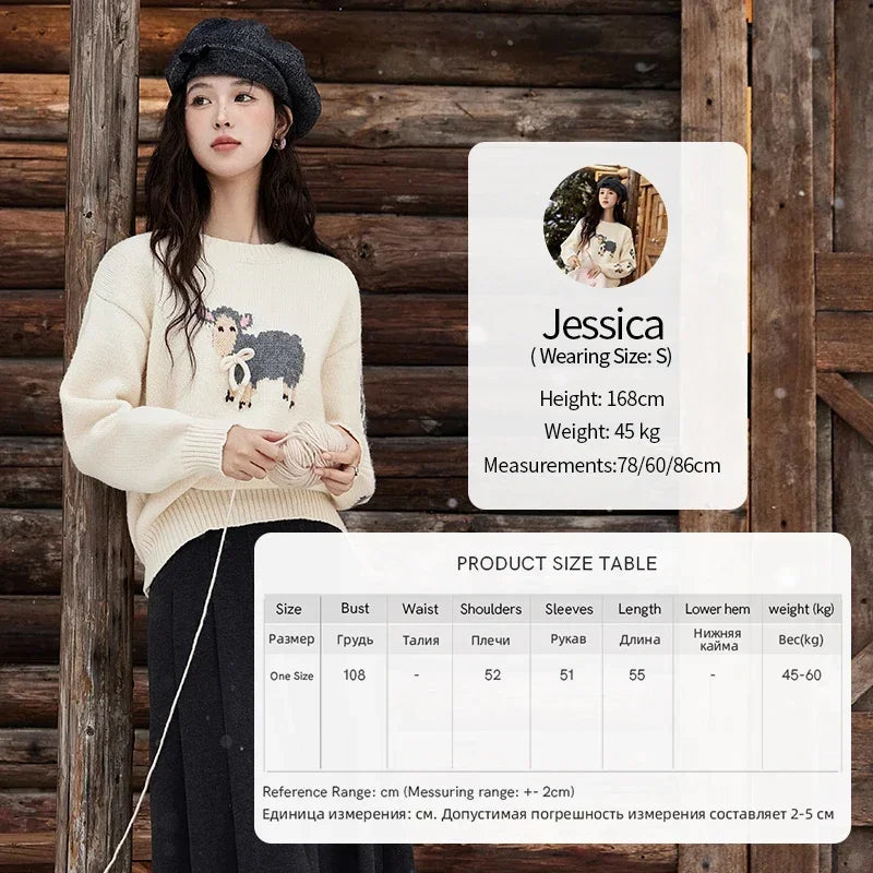 MISHOW Soft Lamb O-Neck Pullovers Color Clash Spliced Knitted Sweater 2024 Winter Women Clothes Thickened Warm Tops MXD59Z1140