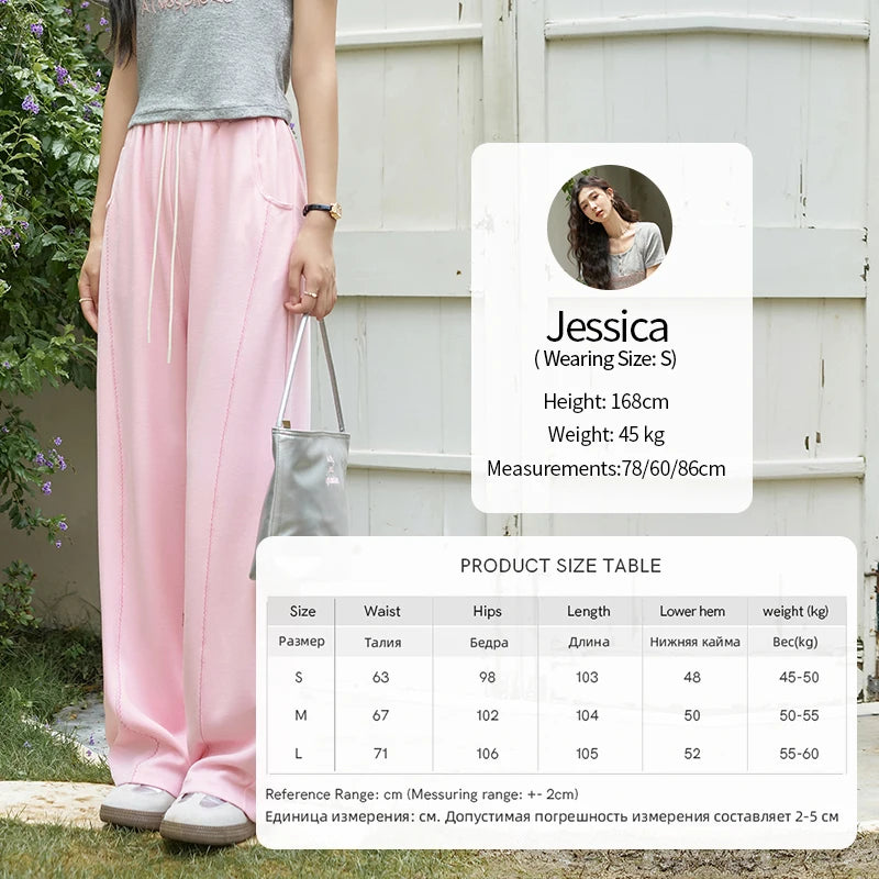 MISHOW Waffle Texture Fabric Loose Versatile Pants Summer Pocket Embroidered Elastic Waist Drawstring Casual Trouser MXD14K0608