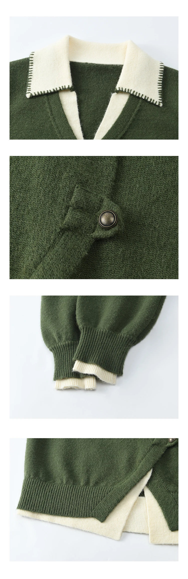 MISHOW Fake Two-piece Sweater Women Fashion Splicing Lapel Knitwear 2024 fall winter New Design Retro V-neck Cardigan MXD41Z0712