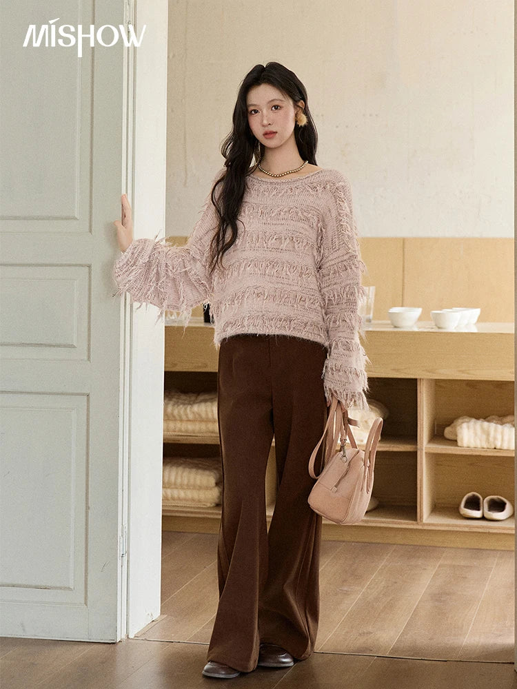 MISHOW Tassel Bead Wool Blended Sweater Autumn Winter 2025 Elegant Thick Knitted Sweater Loose Warm Tops Office Lady MXE90Z2822